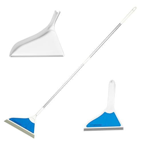 3-Piece Multi-Surface Broom Squeegee & Dustpan Set for Wet/Dry Cleaning