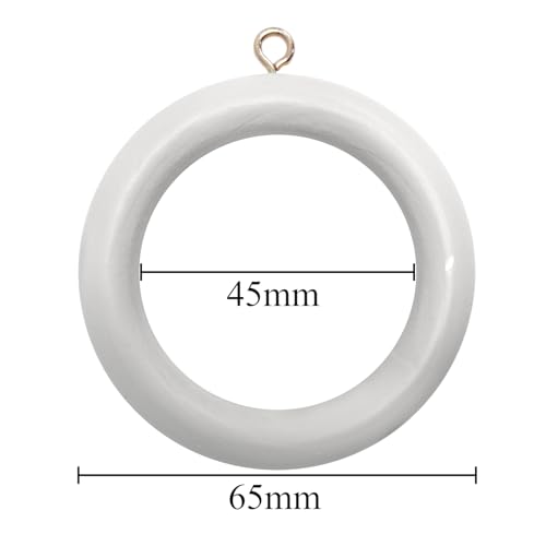 Wooden Curtain Pole Rings with Screw Eye, 45mm Inner Diameter, White, 24 Pack