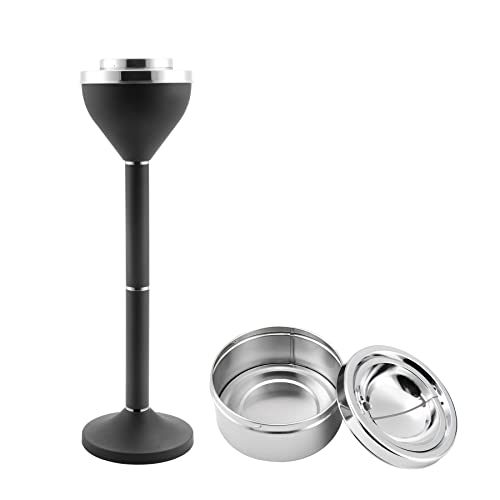 Adjustable Standing Outdoor Ashtray with Lid - Heavy-Duty Metal Floor Stand