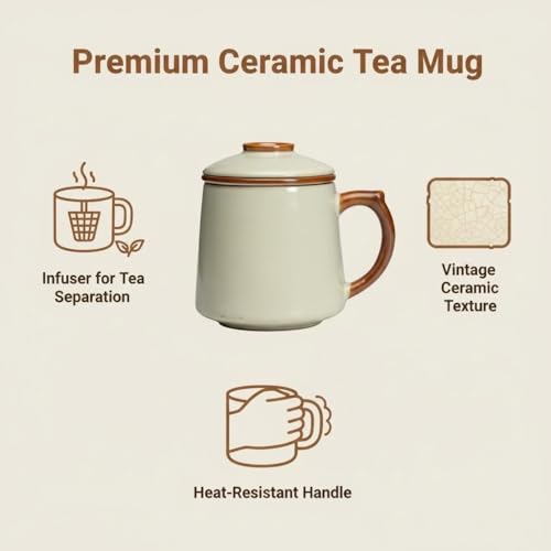 HAFTOLYR Yellow Ru Kiln Ceramic Tea Cup with Infuser & Lid 400ml – Colorful & Durable