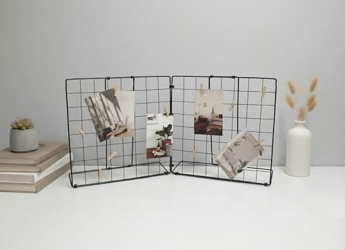 Double-Sided Foldable Metal Photo Display Board with 20 Wooden Clips