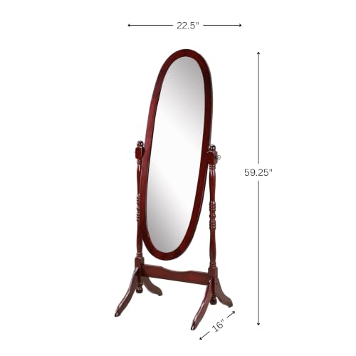 Traditional Oval Floor Cheval Mirror, Cherry Wood Finish, 59-inch