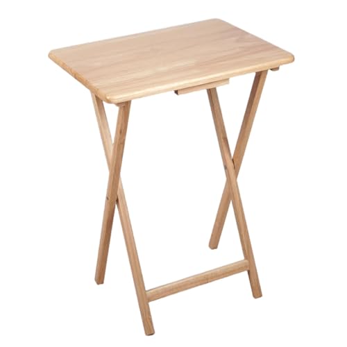 2-Piece Folding Tray Table Set, Solid Rubberwood Portable Snack Tables