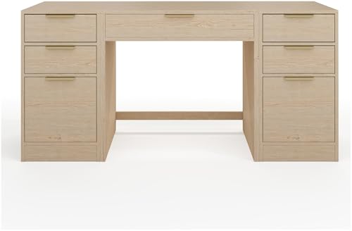 Martha Stewart Kayden Modular Desk with Dual File Cabinets - Light Natural / 7 Drawer