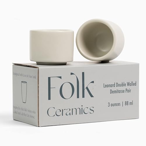 Folk Ceramics Leonard Espresso Cups Fog Grey Set of 2, 3oz Stackable Handleless Demitasse Mugs for Coffee
