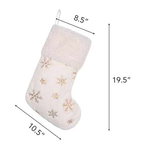 Large White Christmas Stockings Set of 5 Holiday Decor with Gold Pattern