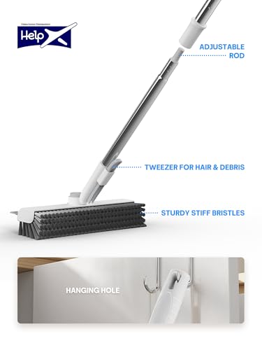 3-in-1 Floor Scrub Brush with Long Handle & Squeegee for Tile & Grout
