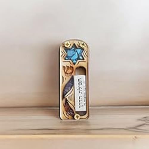 Wooden Star of David Car Mezuzah with Traveler's Prayer Scroll