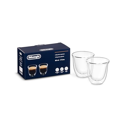 De'Longhi 3oz Double Wall Thermal Espresso Glasses Set of 2 - Coffee Cups, Hot & Cold Drinks