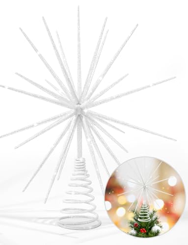 LGFMGWH 13.7 Inch White Christmas Tree Topper - 3D Burst Exploding Star Holiday Decor