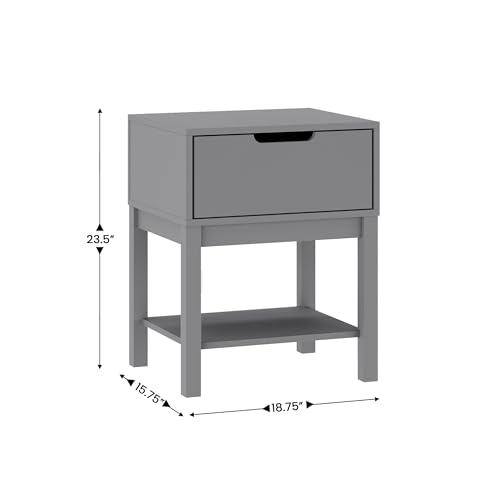 Kids Wooden Nightstand with Storage Drawer and Open Shelf, Gray