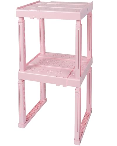 Adjustable Locker Organizer Shelf - Stackable Pink Storage (2 Pack)