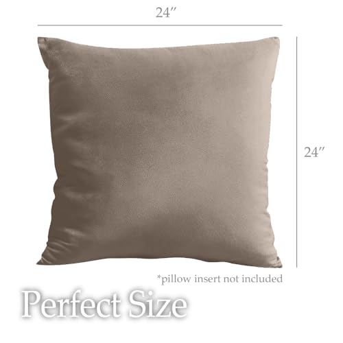 lalaLOOM Velvet Throw Pillow Covers, Set of 2, 24x24 Decorative Square Pillows Home Decor, Soft Accent Cases, Silky Machine Washable Pillowcases for Sofa, Couch, Bedroom, Living Room, Taupe