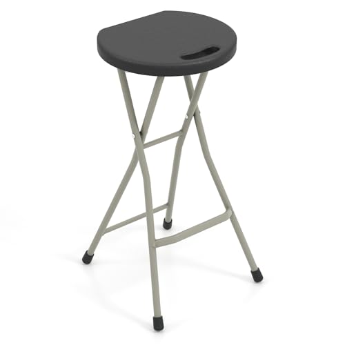 28-Inch Folding Bar Stool, Portable Steel Collapsible Chair with Handle