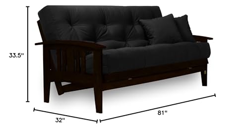 Solid Wood Full Size Futon Set with 8-inch Mattress, Espresso Finish