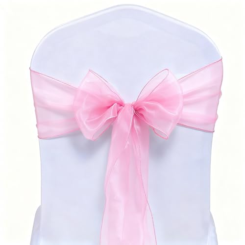 Pink Organza Chair Sashes 50 Pack - 7x108 Inch Bow Ties for Weddings
