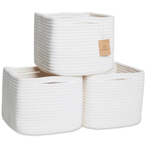 Woven Cotton Rope Storage Cubes 9x9x7 Inch Baskets with Handles (3-Pack)