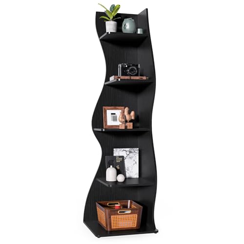 5-Tier Corner Bookshelf, Wavy Wall Storage Rack for Small Spaces