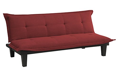 Convertible Microfiber Futon Sofa Bed with Wood Legs - Red