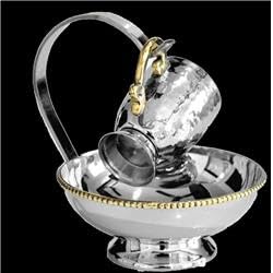 Hammered Stainless Steel Hanging Mayim Achronim with Gold Trim