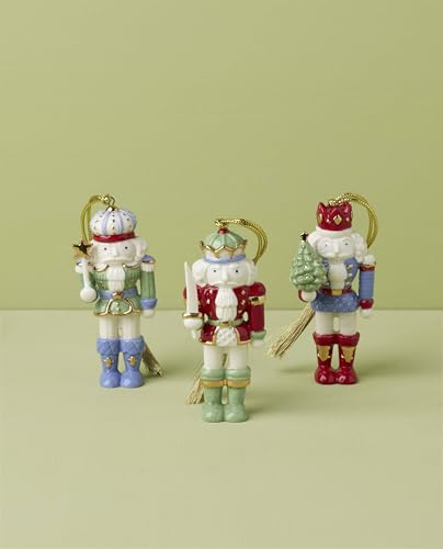 Hand-Painted Porcelain Nutcracker Christmas Ornament Set - 3 Pieces