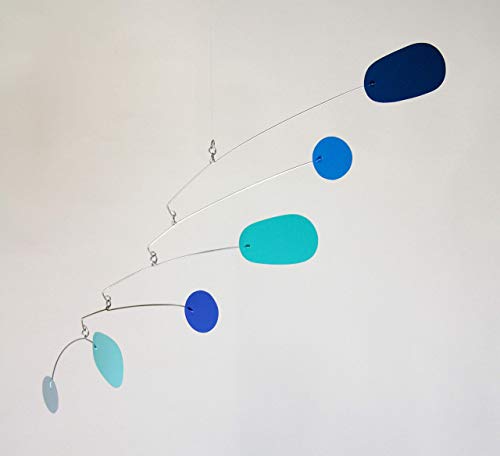 Blue Kinetic Art Mobile - 22-Inch Handmade Metal Hanging Sculpture