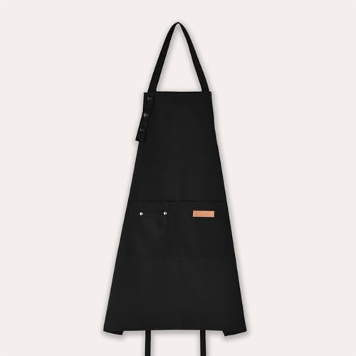 Adjustable Cotton Linen Bib Apron with Pockets for Cooking and Painting