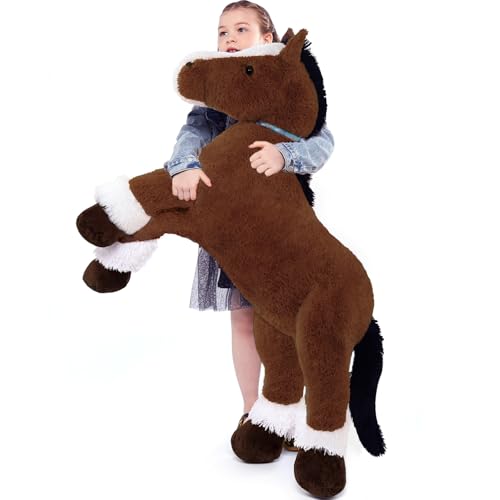 Tezituor 47-Inch Chocolate Horse Plush Pillow for Kids & Adults, Giant Riding & Decor Toy