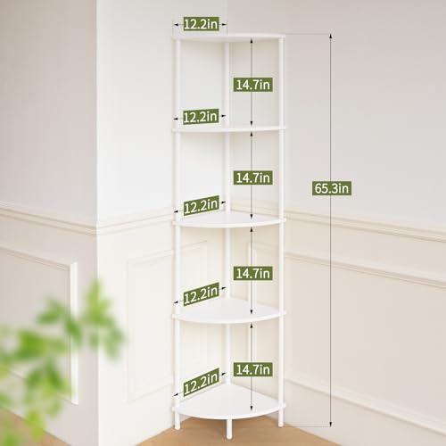 5-Tier Corner Bookshelf, 65-Inch Tall Wood and Steel Display Stand