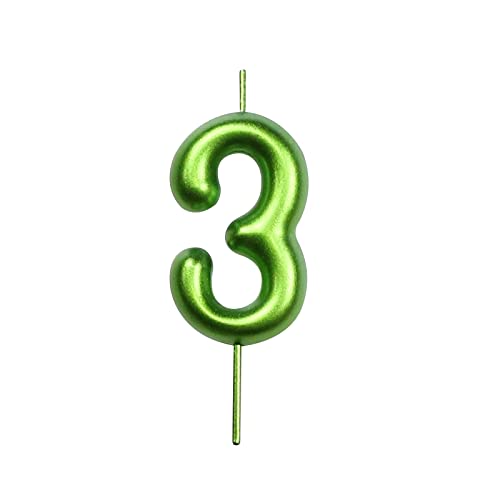 Green Number 3 Birthday Candle, 2.36 Inch Smokeless Cake Topper