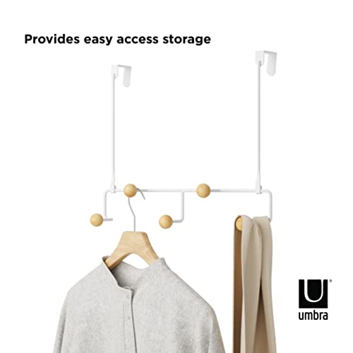 Umbra Estique Over The Door Coat Rack & Multi-Use Organizer, For Coats, Bags, Hats & More, Small, White/Natural