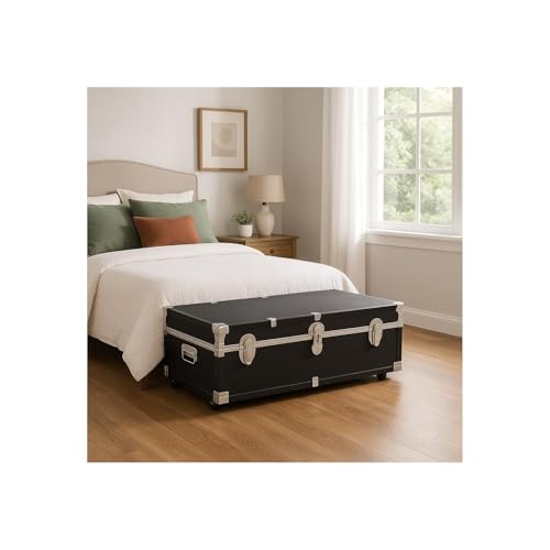 31-Inch Under-Bed Storage Trunk with Wheels and Locking Latch, Antique Black
