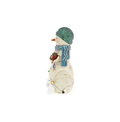 Snuggly & Bright Snowman Figurine with Otters & Bunny - 5in Hand Painted Resin