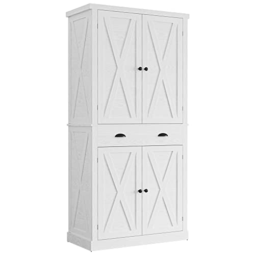 Tall Storage Cabinet with Drawer and Adjustable Shelves for Living Room
