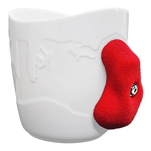 TWO STONES Rock Climbing Coffee Mug with Handle - White + Red, Climber Gift