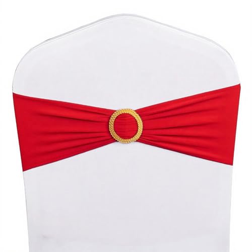 50-Pack Red Spandex Chair Sashes with Gold Buckles - Stretch Chair Bands