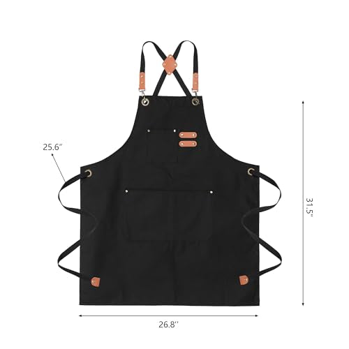 Heavy-Duty Canvas Work Apron with Pockets and Adjustable Cross-Back Straps