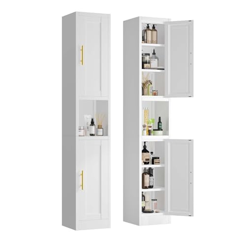 67" Tall Slim Metal Bathroom Storage Cabinet, Narrow Freestanding Cupboard