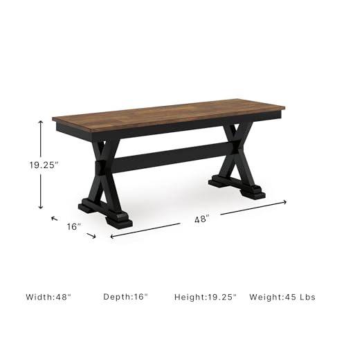 48-Inch Two-Tone Farmhouse Dining Bench, Solid Wood Frame