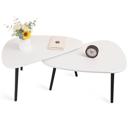 Triangle Nesting Coffee Table Set of 2, Modern Space-Saving Side Tables