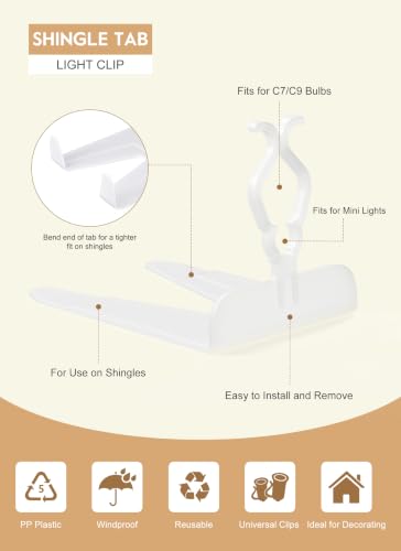 200 Pack Outdoor Christmas Light Clips for C7 C9 String Lights - Weatherproof Gutter & Shingle Holders