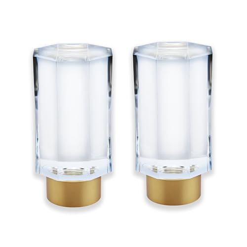 Faceted Pillar Curtain Rod Finials, Clear Acrylic and Brushed Gold, Set of 2
