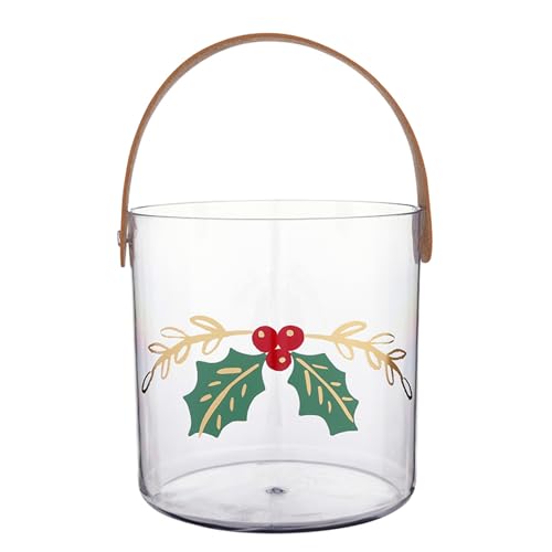 Holly Christmas Acrylic Champagne Bucket with Handle — 5" Diameter x 5" Tall, Santa Barbara Design Studio