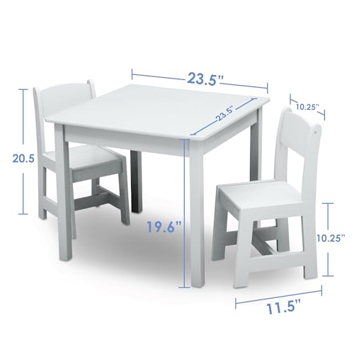 Kids Wooden Table and Chair Set - 3-Piece Playroom Furniture, White