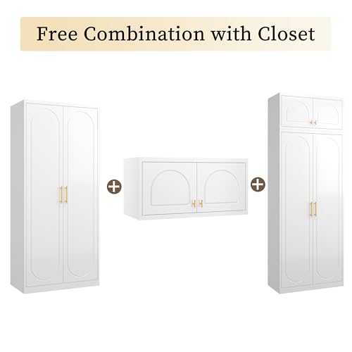 32" White Metal Wall Cabinet with 2 Doors & Gold Handle - Industrial Storage