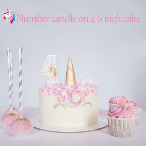 Number 4 Birthday Candle - Unicorn Party Cake Topper