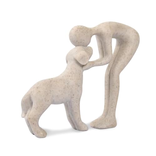 Abstract Person and Dog Sculpture, Resin Pet Memorial Figurine