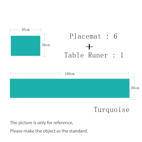 PIGCHCY Elegant Turquoise Placemats & Table Runner Set, Durable Washable Dining Accessories, 6 Placemats + 1 Table Runner (Blue Turquoise)