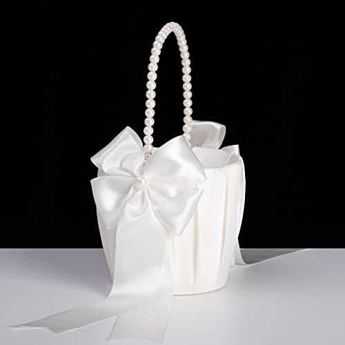 Ivory Flower Girl Basket for Wedding Ceremony - Large Size