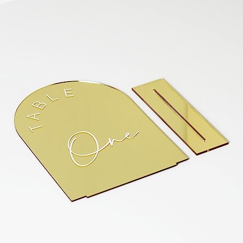 Gold Mirror Arched Acrylic Table Numbers 1-10 with Stands (5x7 Inch)